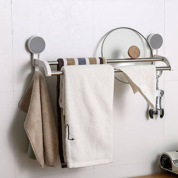 Handdoekenrek met 2 Handdoek ophang stangen en 1 Ophanghaak - Muur -