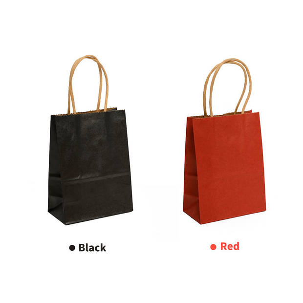 12 STUKS Rood en Zwarte papieren zakjes met handvat - Bruiloft -