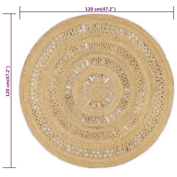 The Living Store Jute vloerkleed - 120 cm diameter - handgemaakt - naturel - uniek design - duurzaam materiaal