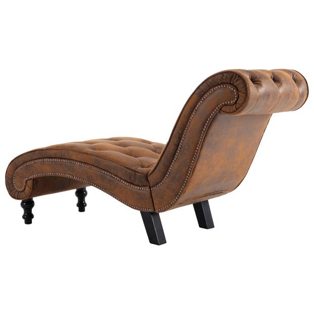 The Living Store Chaise longue - Bruin kunstsuède - 145 x 52 x 77 cm - Comfort - elegantie
