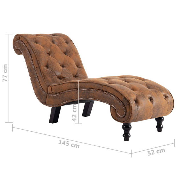 The Living Store Chaise longue - Bruin kunstsuède - 145 x 52 x 77 cm - Comfort - elegantie