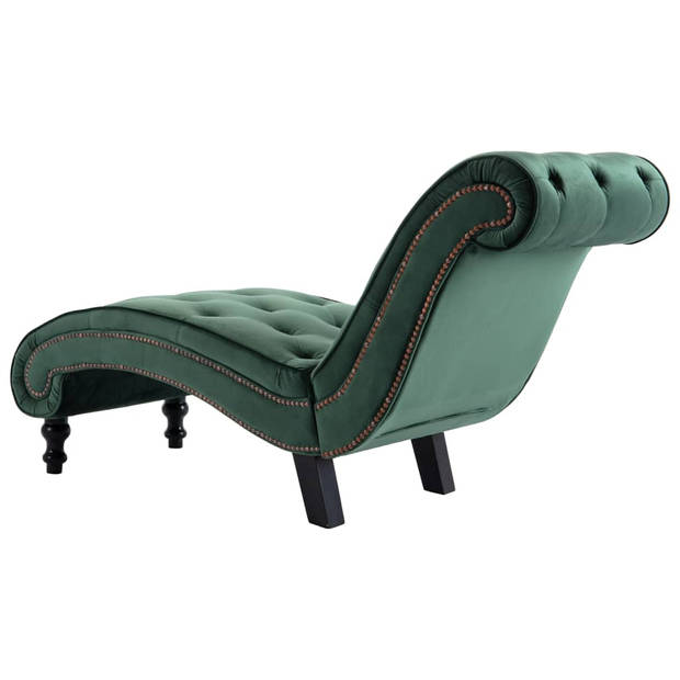 The Living Store Chaise Longue - Groen Fluweel - 145 x 52 x 77 cm - Comfortabele Lounger