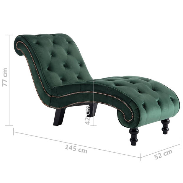 The Living Store Chaise Longue - Groen Fluweel - 145 x 52 x 77 cm - Comfortabele Lounger