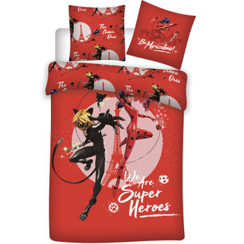 Miraculous Dekbedovertrek Superheroes - Eenpersoons - 140 x 200 cm - Rood