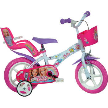 Dino Meisjesfiets Barbie 12 Inch 21 cm Meisjes Doortrapper Wit/Roze
