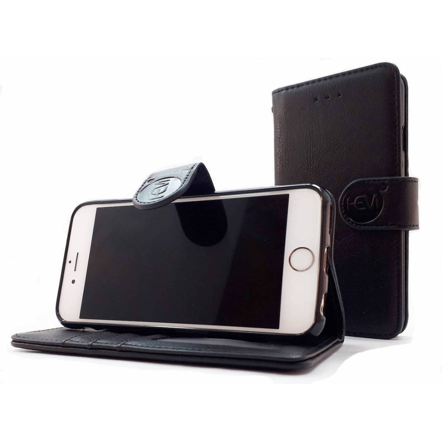 Apple iPhone 6 Plus / 6s Plus - Antique Black Leren Portemonnee Hoesje - Lederen Wallet Case TPU meegekleurde binnenkant- Book Case - Flip Cover - Boek - 360º beschermend Telefoonh