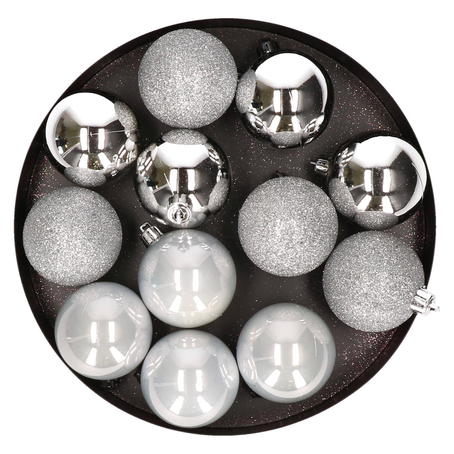 12x Kunststof Kerstballen Glanzend-mat Zilver 6 Cm Kerstboom Versiering-decoratie Kerstbal