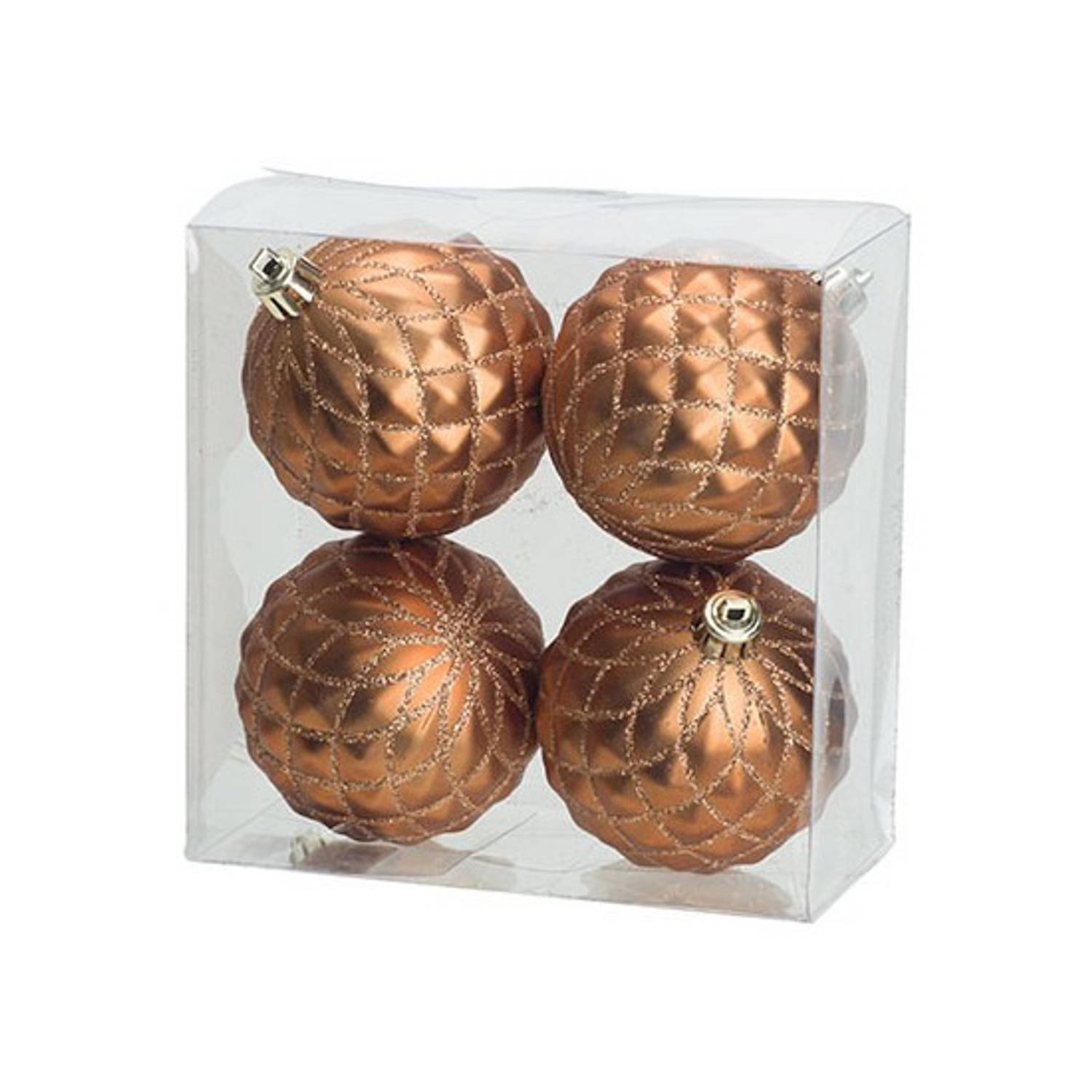 4x Luxe Koperen Kunststof Kerstballen 8 Cm Onbreekbare Plastic Kerstballen Kerstboomversiering Koper
