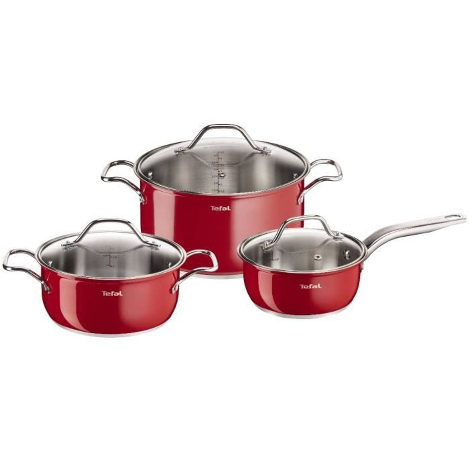 TEFAL INOX INTUœTIEKLEUREN 6-delige keukenset B903S374 16-20-24cm - Alle warmtebronnen inclusief inductie - Rood