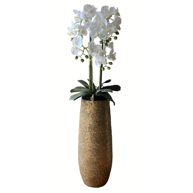Levensechte Kunst Orchidee / Phalaenopsis plant 75 cm met pot - Witte kunst orchidee - Kunstplanten