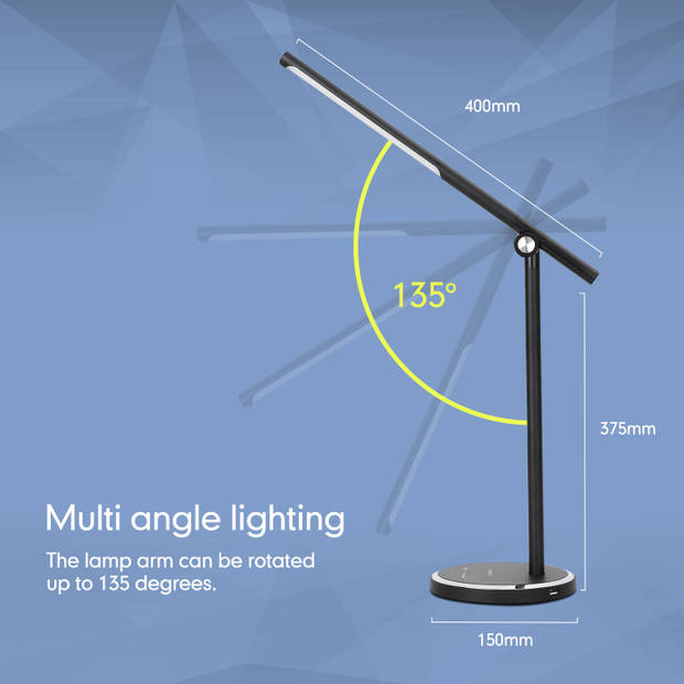Aigostar Vince - LED Bureaulamp- Dimbaar -Opvouwbaar - USB Opladen - Smart Touch - Zwart