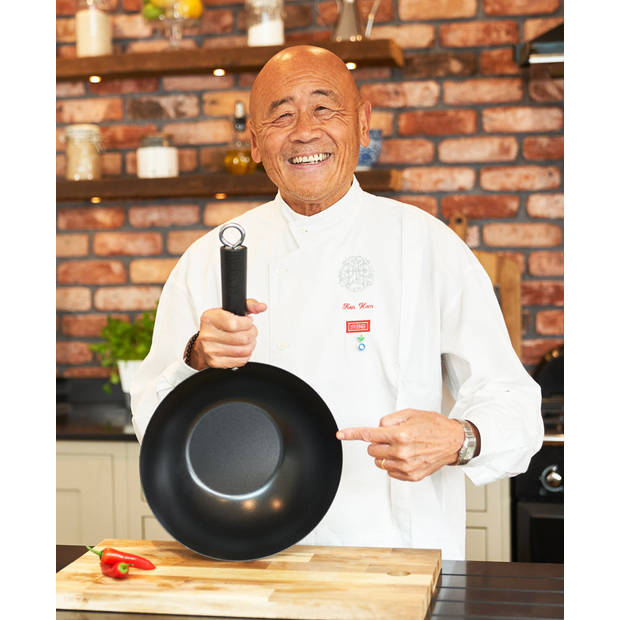 Ken Hom wokpan met greep 27 cm staal zwart/zilver