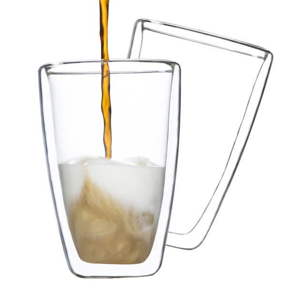 4x Koffie/thee bekers dubbelwandig 400 ml - Koffie- en theeglazen