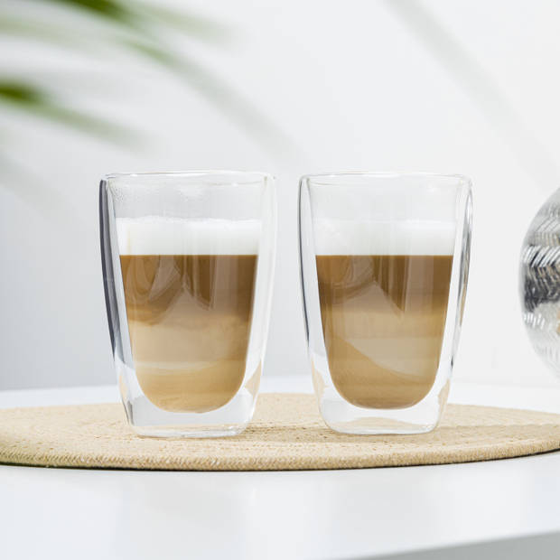 2x Koffie/thee bekers dubbelwandig 400 ml - Koffie- en theeglazen