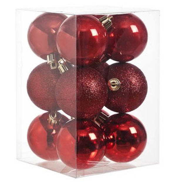 12x Rode kunststof kerstballen 6 cm - Mat/glans - Onbreekbare plastic kerstballen - Kerstboomversiering rood