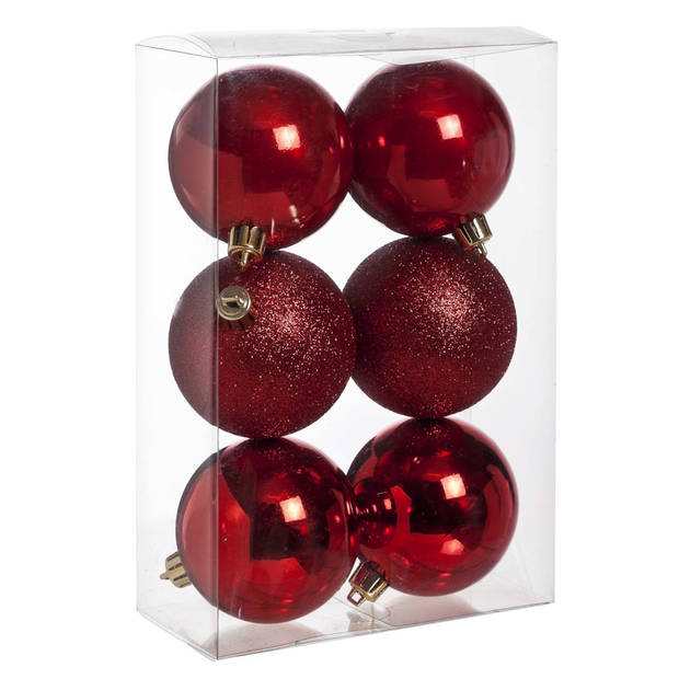12x stuks kunststof kerstballen mix van donkergroen en rood 8 cm - Kerstbal
