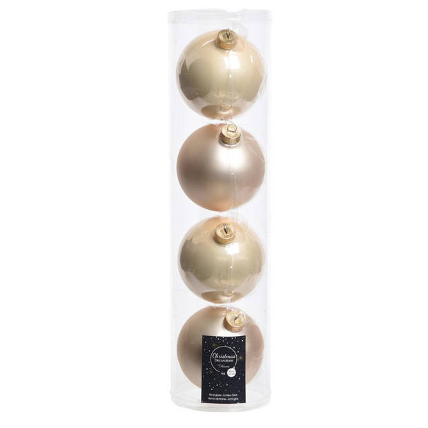 Glazen kerstballen pakket champagne glans/mat 16x stuks diverse maten - Kerstbal