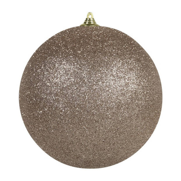 1x stuks Champagne grote kerstballen met glitter kunststof 18 cm - Kerstbal