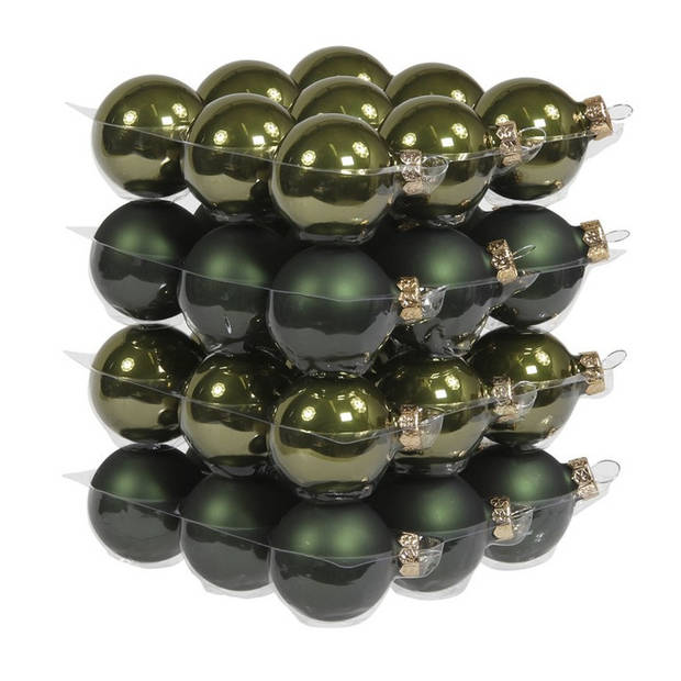 Othmar Decorations kerstballen - 66x st - donker olijf groen - glas - 4 en 6 cm - Kerstbal