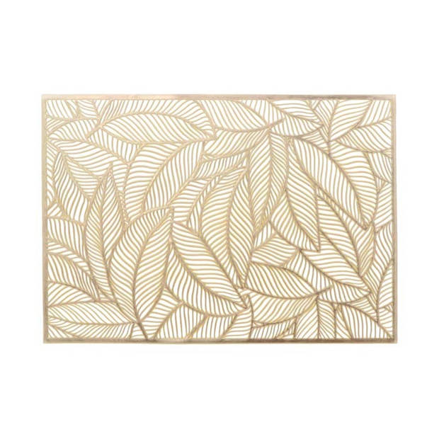 6x Tafel placemats/onderleggers met gouden bladeren 30 x 45 cm - Placemats
