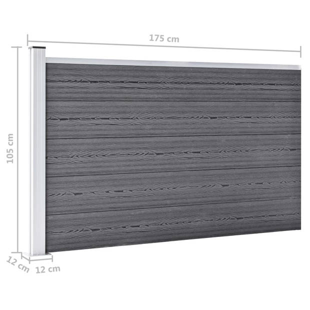 The Living Store Hekset Grijs 175x105 cm - HKC Composiet - 9 planken - Paal met Stalen Basis - Aluminium Stang