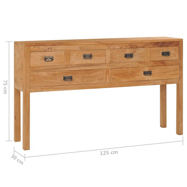 The Living Store Dressoir Retro - Massief Teakhout - 125 x 30 x 75 cm - 6 lades