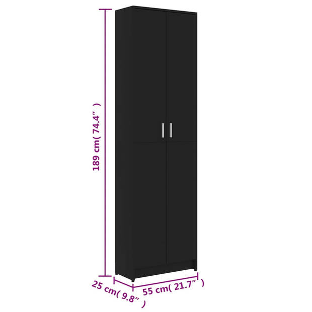 vidaXL Gangkast 55x25x189 cm bewerkt hout zwart