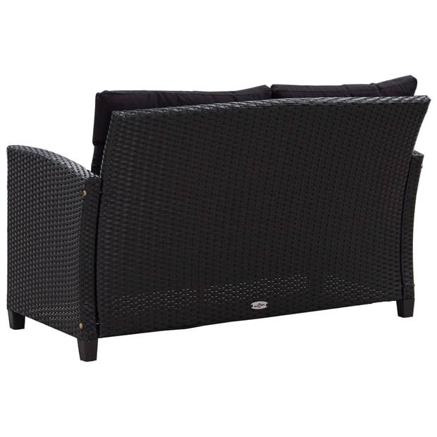 vidaXL Tuinbank 2-zits met kussens 124 cm poly rattan zwart