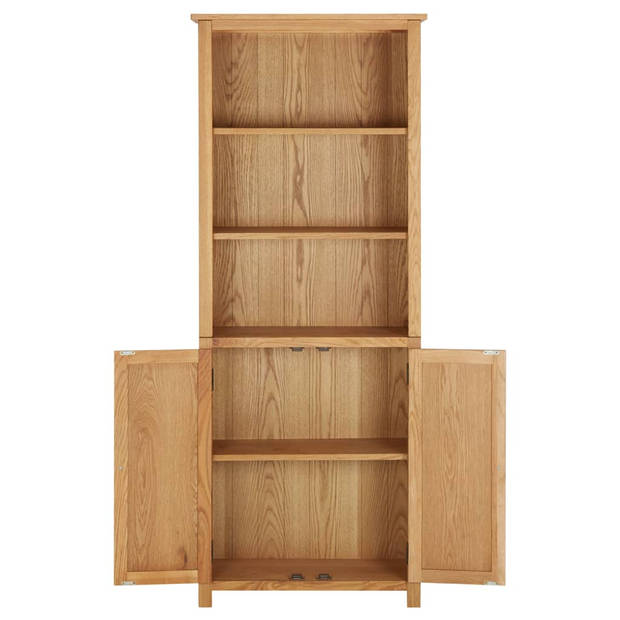 The Living Store Boekenkast Vintage MDF - 70 x 30 x 180 cm - massief eikenhout - 3 schappen en 2 deuren