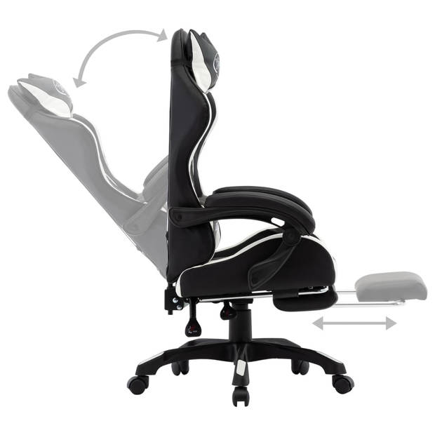 The Living Store Racestoel Luxe - Gaming bureaustoel - verstelbaar - wit/zwart - 64x65x(111.5-119) cm