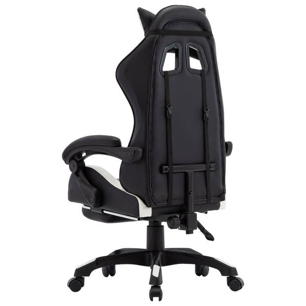 The Living Store Racestoel Luxe - Gaming bureaustoel - verstelbaar - wit/zwart - 64x65x(111.5-119) cm