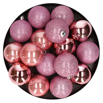 Cosy & Trendy Kerstballen - 12 stuks - roze - 6 cm - kunststof - Kerstbal