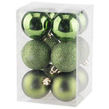 Cosy & Trendy Kerstballen - 12 stuks - appelgroen - kunststof - 6 cm - Kerstbal