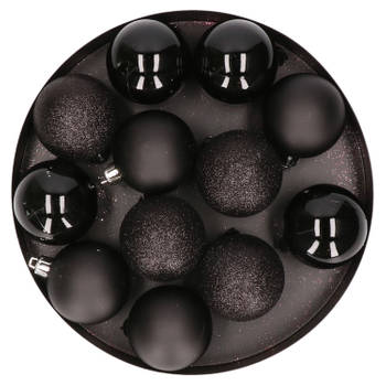 Cosy & Trendy Kerstballen - 12x - zwart - zwart en glans - 6 cm - Kerstbal