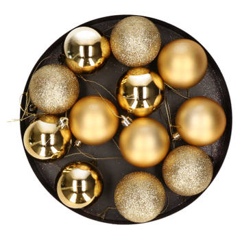 12x Kunststof kerstballen glanzend/mat goud 6 cm kerstboom versiering/decoratie - Kerstbal