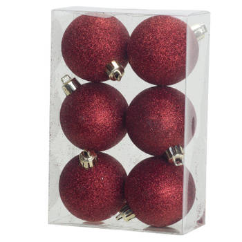 Cosy & Trendy Kerstballen - kunststof - rood - glitter - 6 cm - Kerstbal