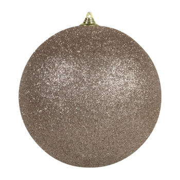 1x stuks Champagne grote kerstballen met glitter kunststof 18 cm - Kerstbal