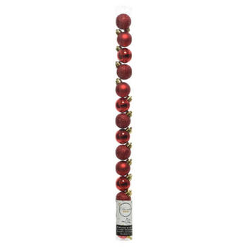 14x stuks kleine kunststof kerstballen rood 3 cm - Kerstbal