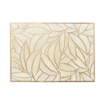 6x Tafel placemats/onderleggers met gouden bladeren 30 x 45 cm - Placemats
