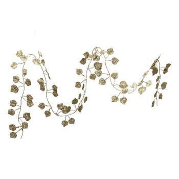 1x Kerstboom guirlandes/slingers met gouden bladeren 200 cm - Guirlandes
