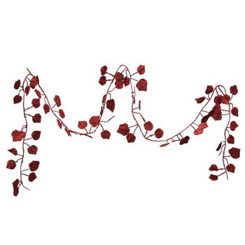Kerstboom guirlandes / slingers met rode bladeren 200 cm - Guirlandes