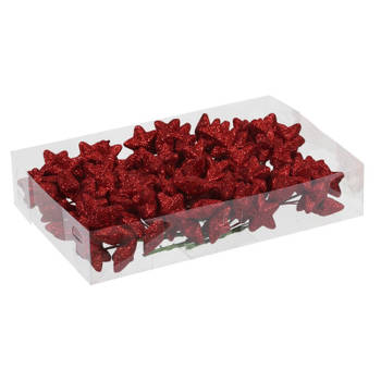 Voordeelverpakking rode glitter sterren instekers 4 cm - Kerststukjes