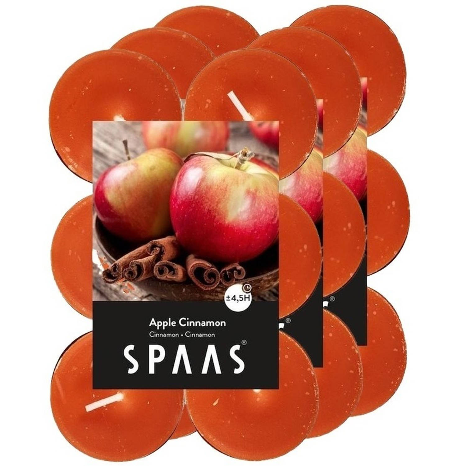 36x Geurtheelichtjes Apple Cinnamon 4,5 Branduren Geurkaarsen Appel-kaneel Geur Waxinelichtjes