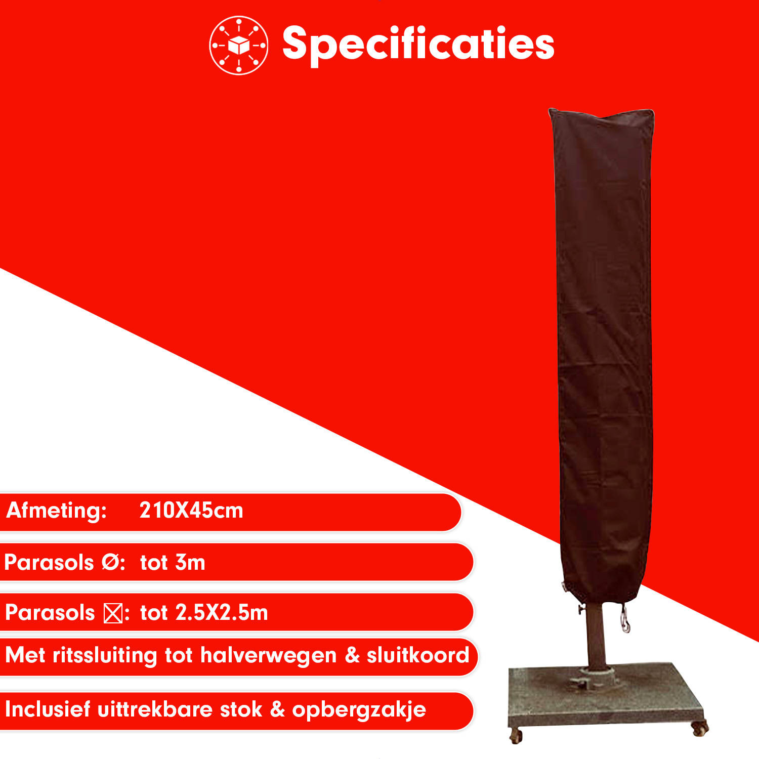 Per ongeluk wassen Etna Redlabel parasolhoes voor zweefparasol - 210x45 cm- met Rits, Stok en  Trekkoord incl. Stopper- Zwarte Parasolhoes | Blokker