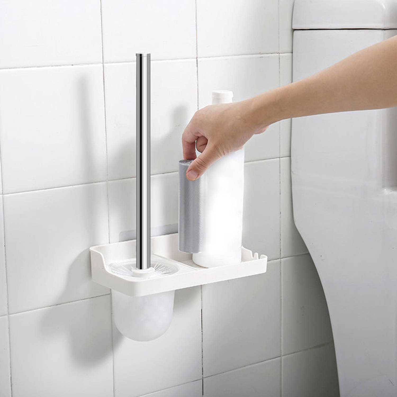 WC met houder hangend met Legplankje - Toiletborstel houder | Blokker