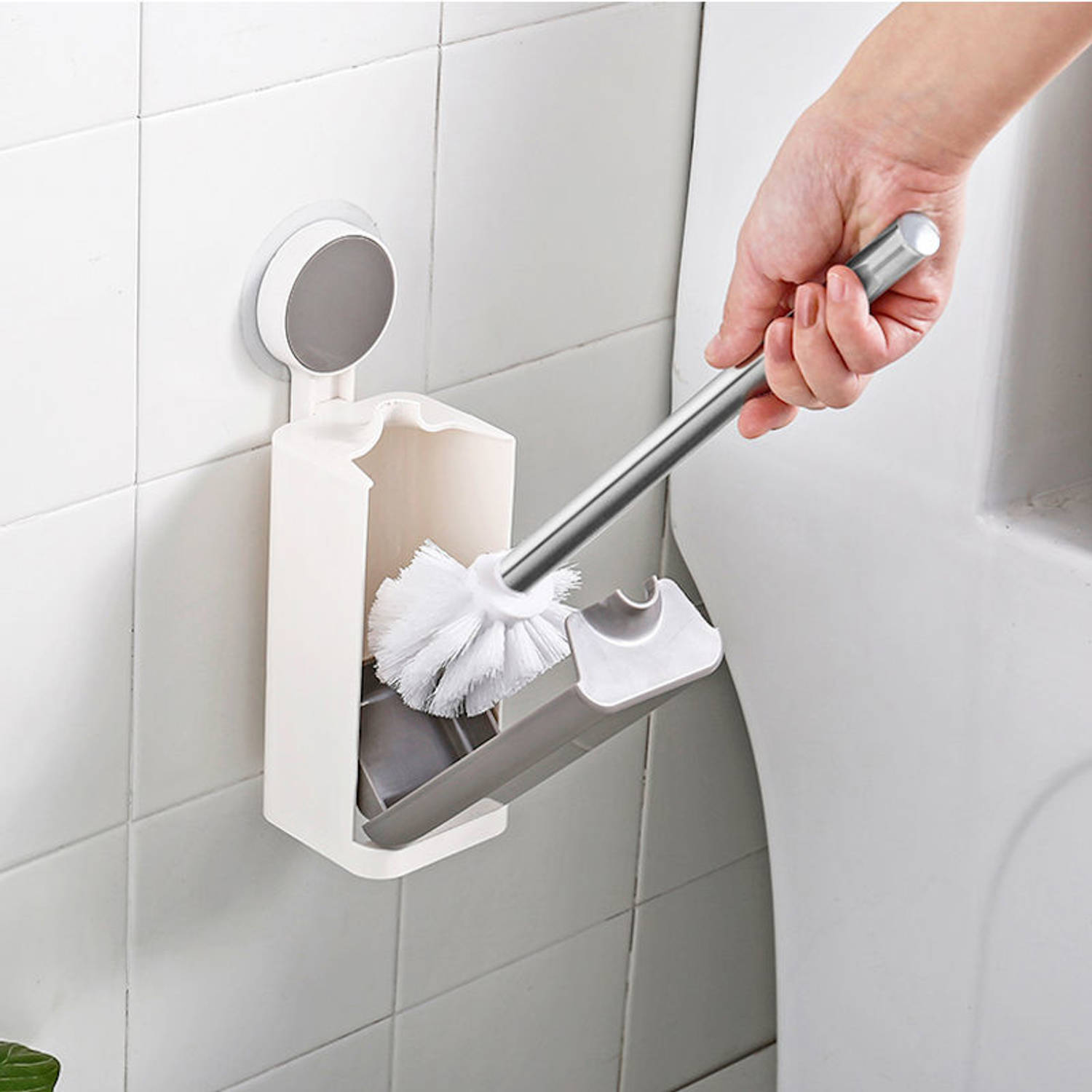 WC borstel houder hangend - Toiletborstel in houder met zuignap - Blokker