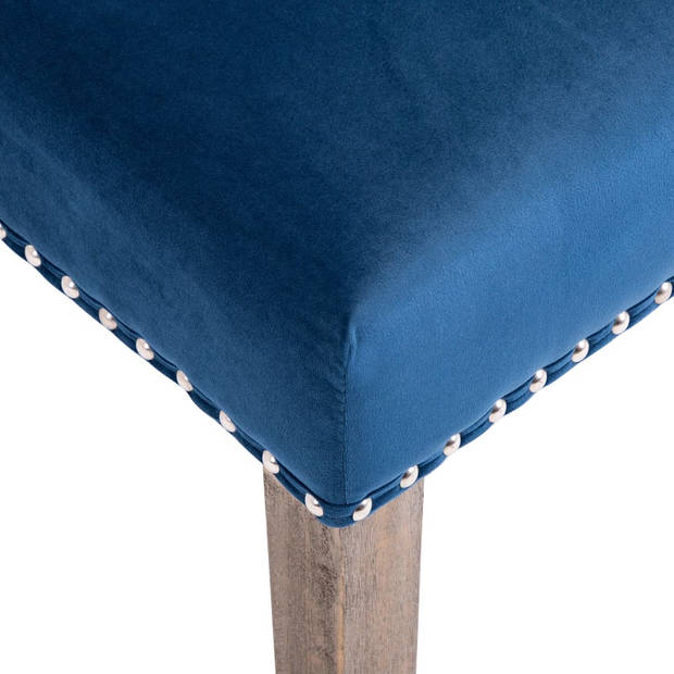 The Living Store Eetkamerstoel Klassiek - Blauw Fluweel - 55 x 69 x 108.5 cm - Massief rubberwood - 2 stuks