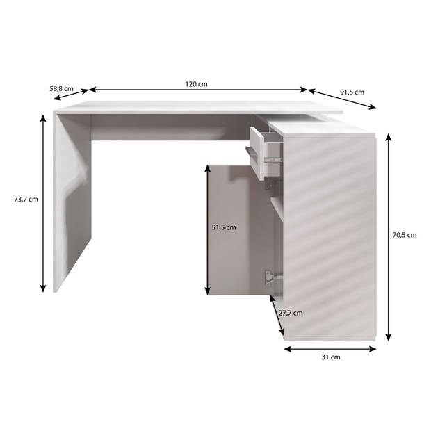 Meubella Bureau Jason - Eiken - Grijs - 120 cm