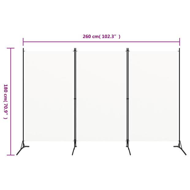 vidaXL Kamerscherm met 3 panelen 260x180 cm stof wit