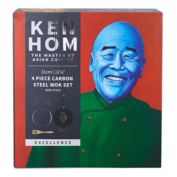 Ken Hom wokpanset 31 cm staal zwart/zilver 4-delig